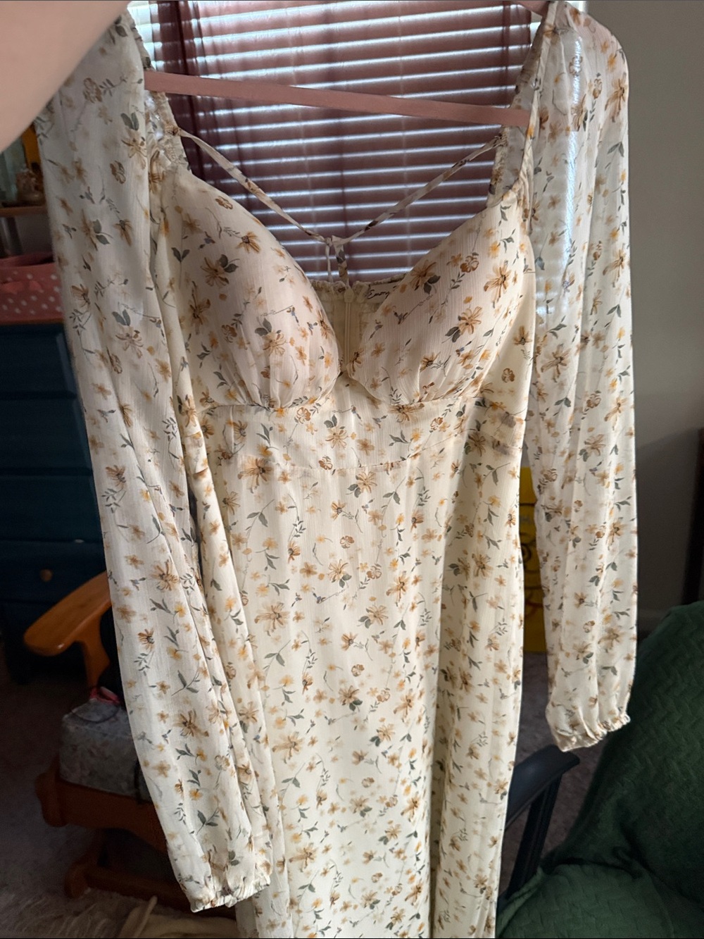 emory park Cream Floral Long Sleeve Mesh Chemise